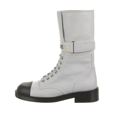 (W) Chanel Leather Fashion Strap Ankle Boot 'Grey'