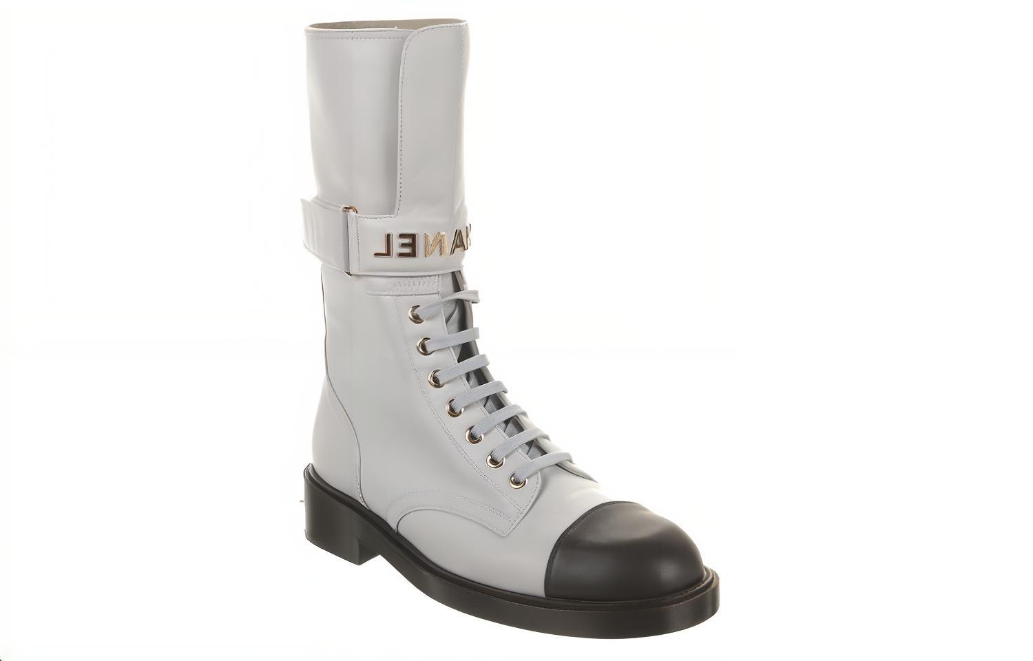 Shop (W) Botte à Talon en Cuir Chanel avec Sangle Mode ''Gris'' G37808-X56315-K3246
