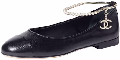 (Women) Chanel Leather Flat Black 'Pearl Embellished' G38986-X56858-94305 (Women) Chanel Leather Flat Black 'Pearl Embellished' G38986-X56858-94305