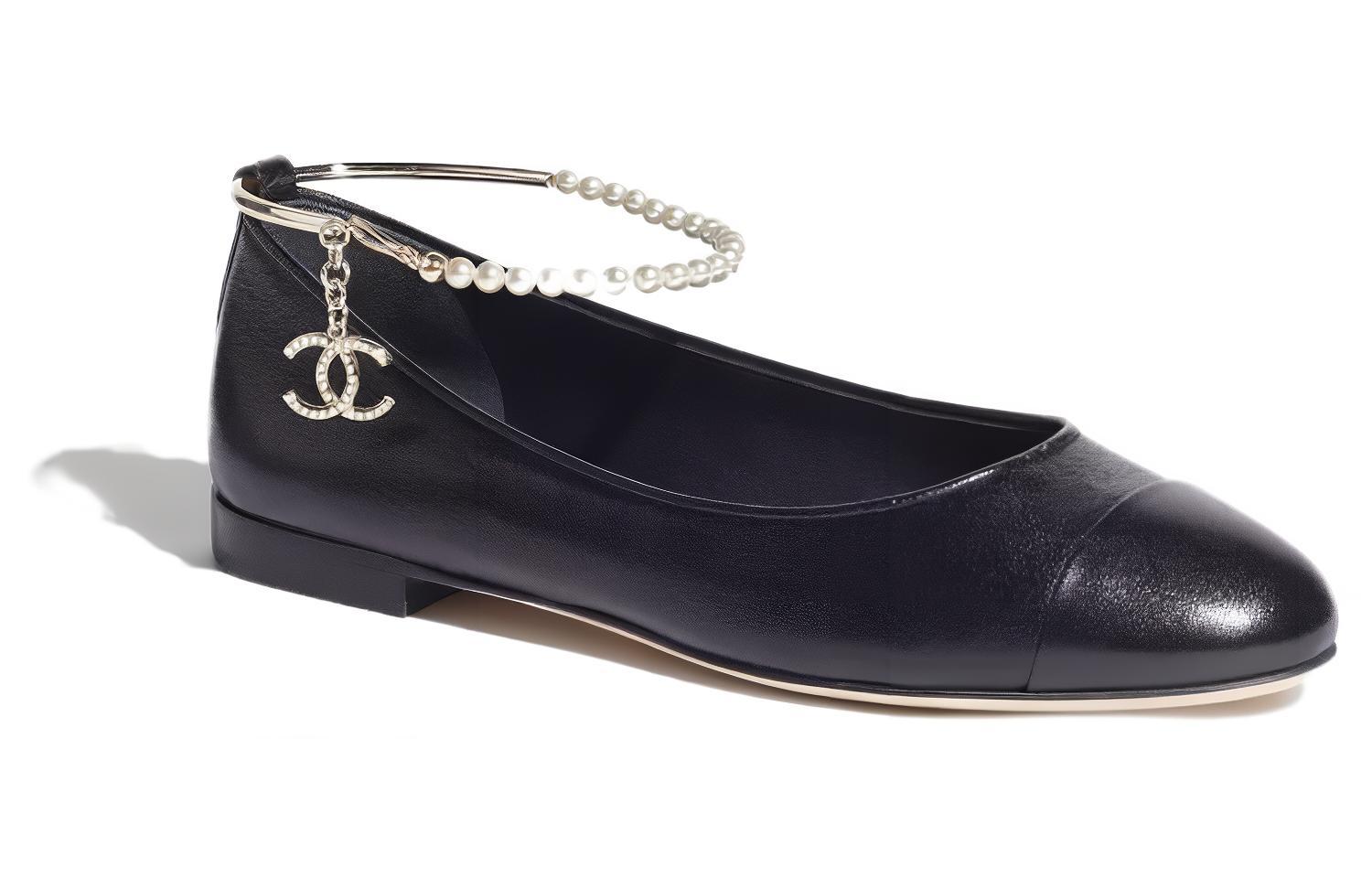 (W) Chanel Leather Flat Black 'Pearl Embellished' 圖 2