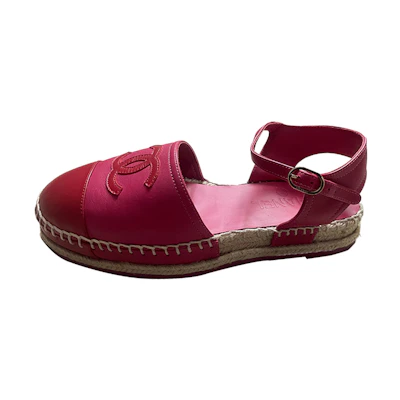 (W) Chanel Leather Flat Sandals 'Red'