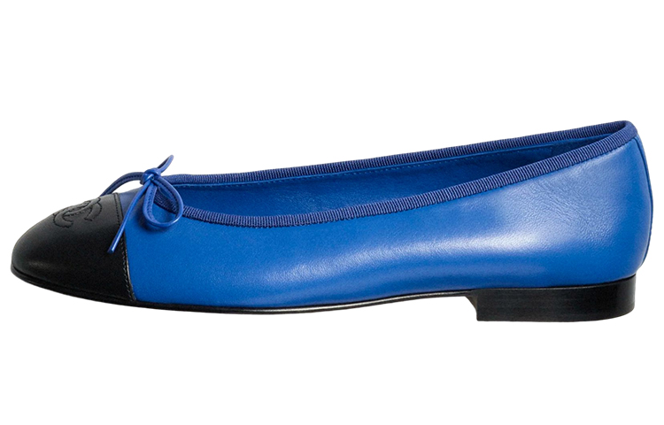 (W) Chanel Leather Flats 'Fashion Logo Blue'