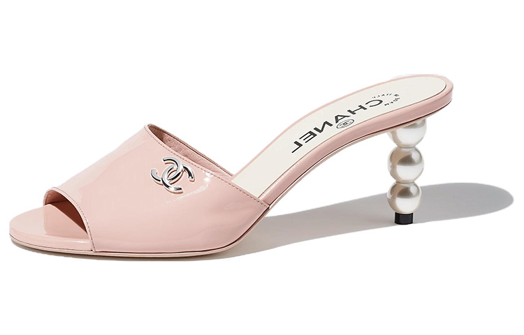 (W) Chanel Leather High-Heel Slide Sandal 'Pink'