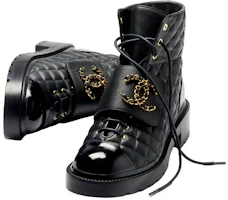 Shop 香奈兒 CHANEL 皮革 時尚系帶 短靴 女款 黑色