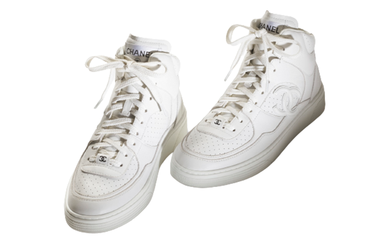(W) Chanel Leather Lace-Up Mid-Top Sneakers 'White' 圖 2