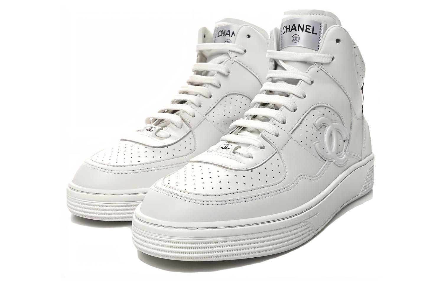 (W) Chanel Leather Lace-Up Mid-Top Sneakers 'White' 圖 3