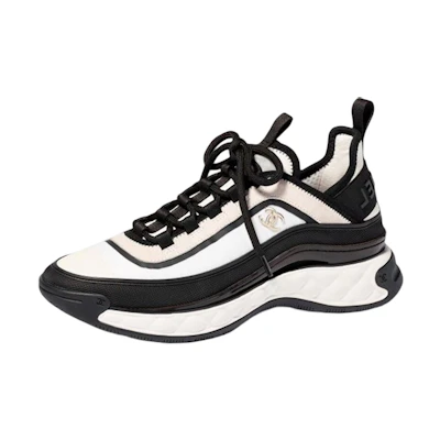 (W) Chanel Leather Lace-Up Sneakers 'Black and White'