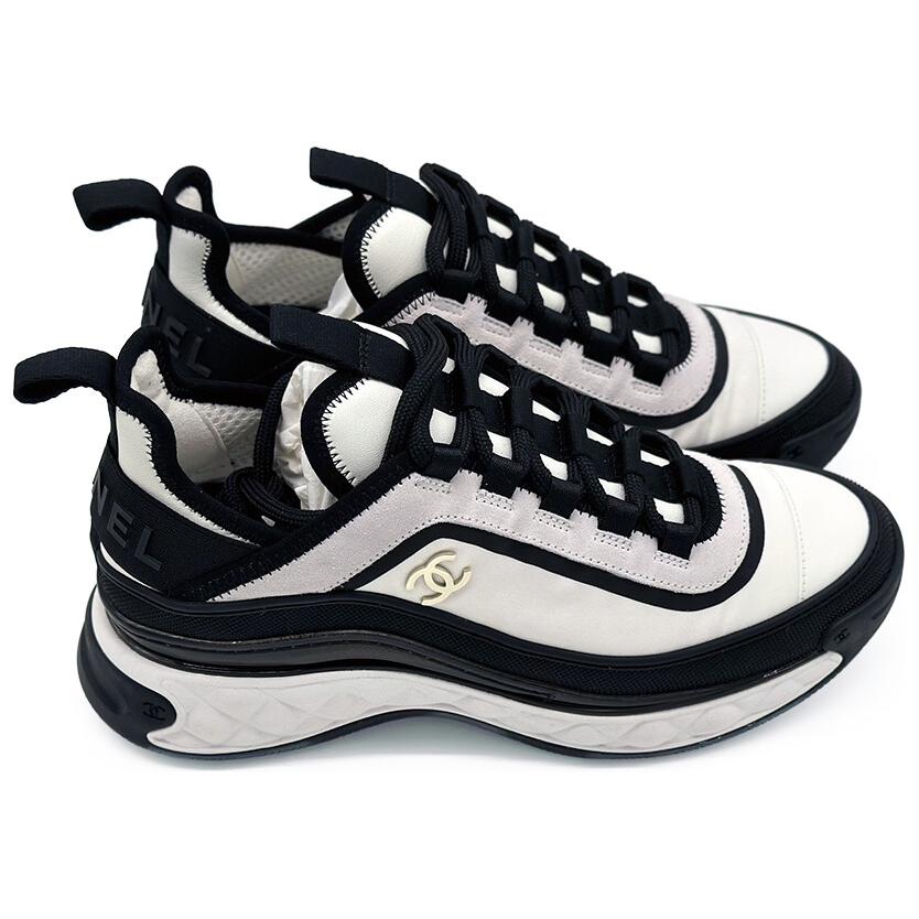 Lookbook (W) 샤넬 블랙&화이트 가죽 레이스업 스니커즈 G39982-Y56536-K5850