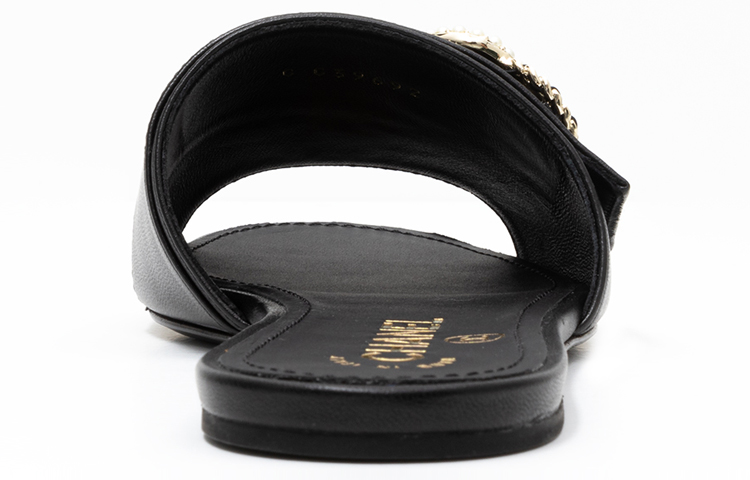 (W) Chanel Leather Logo Crystal Pearl Slide 'Black' 圖 4
