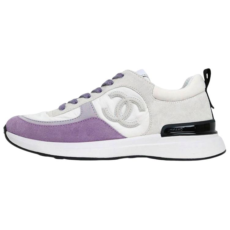 (W) Chanel Leather Logo Low-Top Sneaker 'Grey Purple'