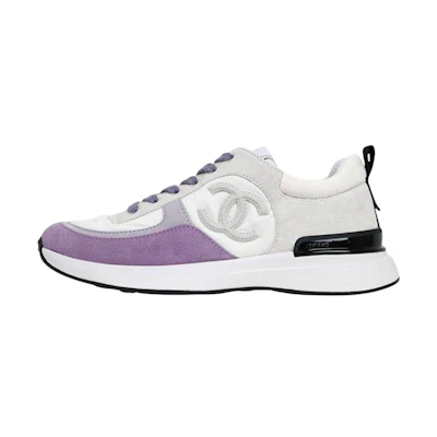 (W) Chanel Leather Logo Low-Top Sneaker 'Grey Purple'