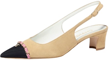 (Women) Chanel Leather Logo Pointed Toe Slingback 'Beige Block Heel' G39643-Y56380-K5415 (Women) Chanel Leather Logo Pointed Toe Slingback 'Beige Block Heel' G39643-Y56380-K5415