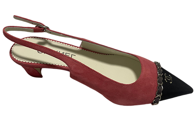 Order (W) シャネル レザーロゴ ポインテッドトゥ スリングバック レッドブラック G39643-Y56380-K5800