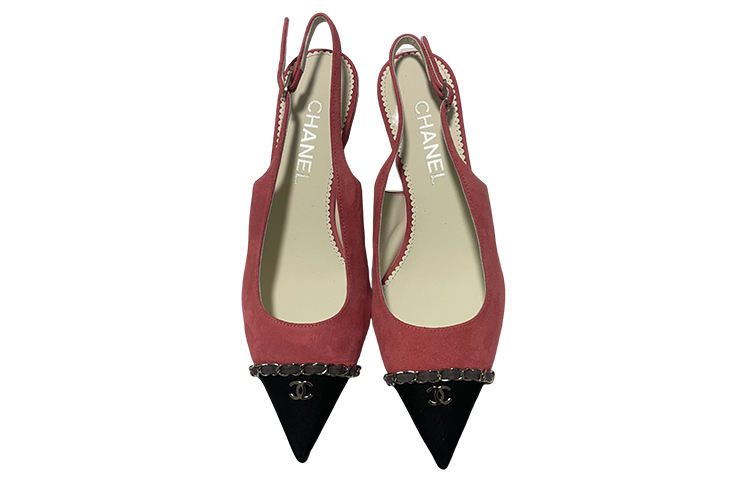 Shop (W) シャネル レザーロゴ ポインテッドトゥ スリングバック レッドブラック G39643-Y56380-K5800