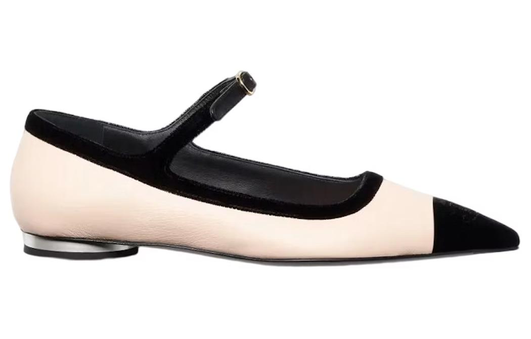 Order 香奈兒皮革低幫尖頭平底鞋女款淡米色