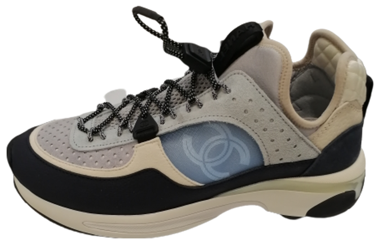 (W) Chanel Leather Low-Top Sneaker 'White Blue Black'