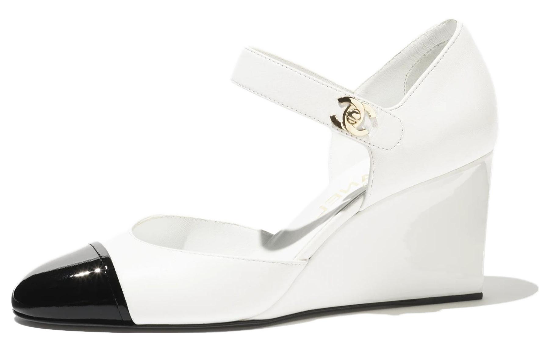 (Women) Chanel Leather Low Wedge High Heels 'White Comfort' 7.5cm G45422-B15244-NU052