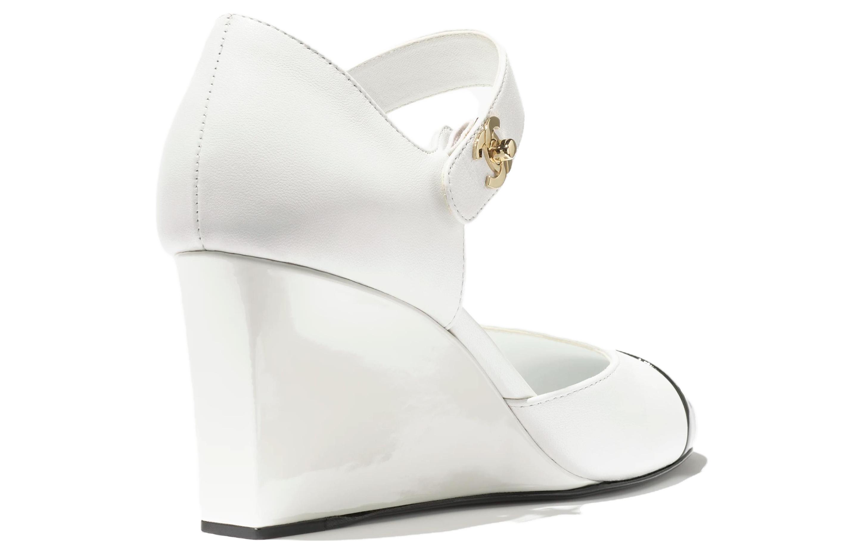 Shop (W) Chanel Zapatos de Tacón Bajo Cuña de Cuero 'White Comfort' 7.5cm G45422-B15244-NU052