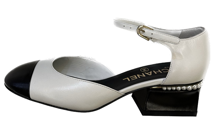 (W) Chanel Leather Mid-Heel White 'Fashion'