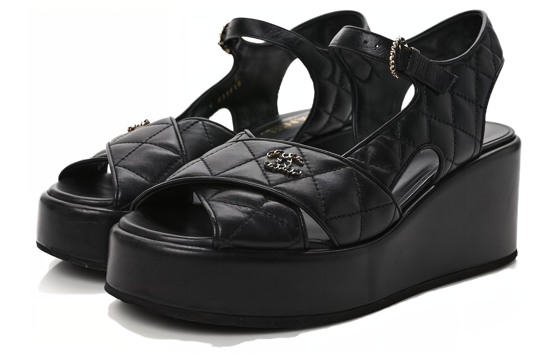 Order (W) 샤넬 가죽 오픈토 버클 블랙 '패션 샌들 슬라이드' G39918-X01000-94305