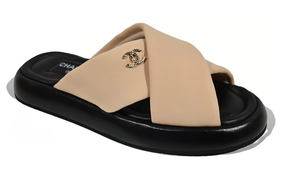 (Women) Chanel Leather Open-Toe Slide 'Beige'