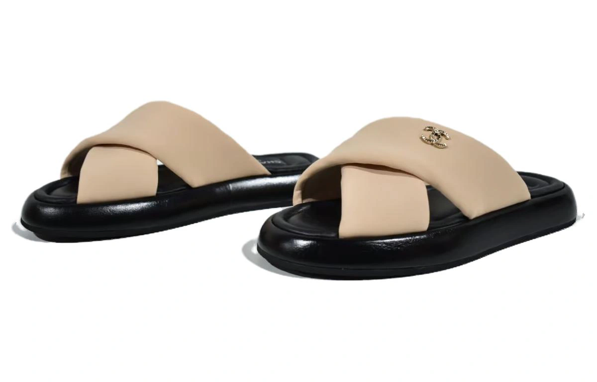 (Women) Chanel Leather Open-Toe Slide 'Beige'