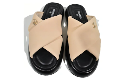 (Women) Chanel Leather Open-Toe Slide 'Beige'