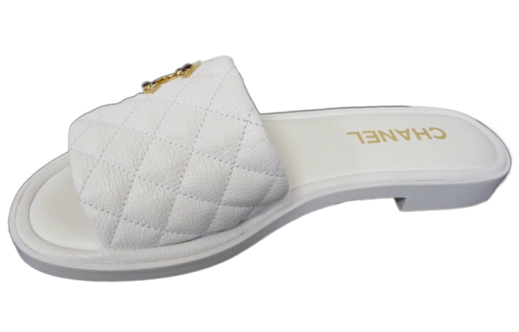 (Women) Chanel Leather Open Toe Flat Slide 'White' G38794-X56519-0N778