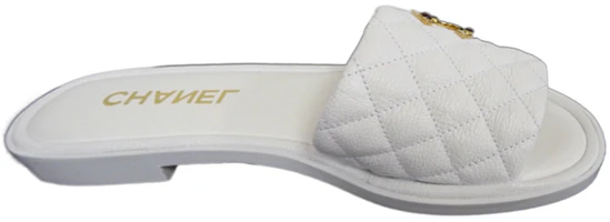 Order (W) Chanel Leder Offene Zehen Flat Slide ''Weiß'' G38794-X56519-0N778