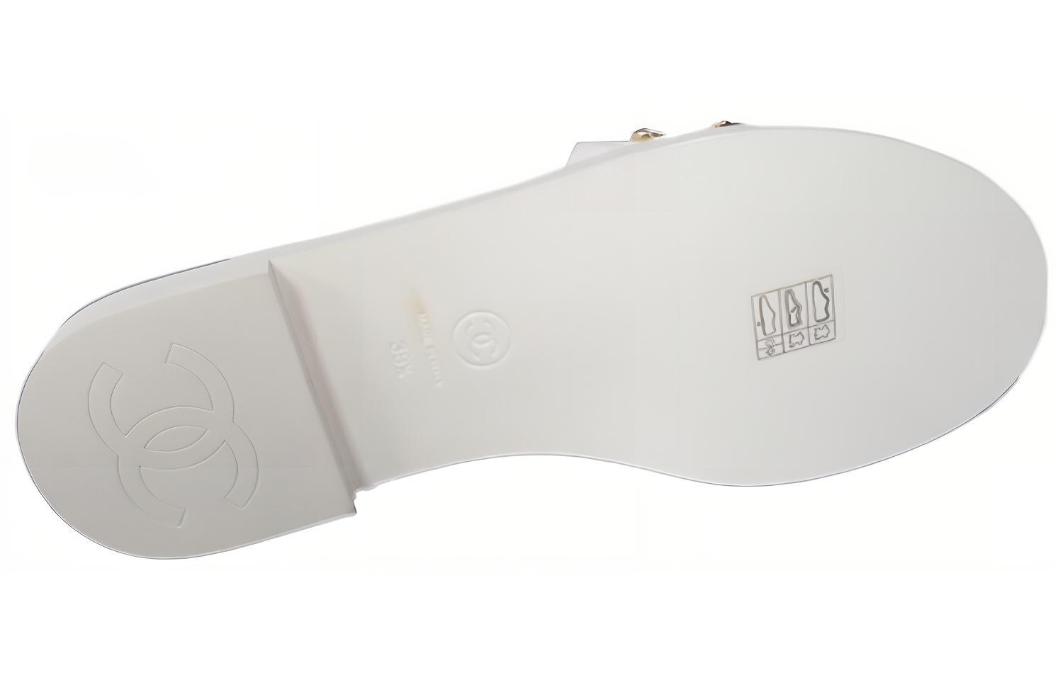 Lookbook (W) Chanel Sandalias Planas de Cuero Punta Abierta 'Blancas' G38794-X56519-0N778