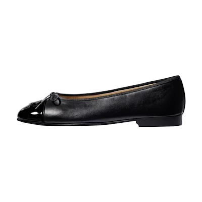 (W) Chanel Leather Patent Flat 'Black'