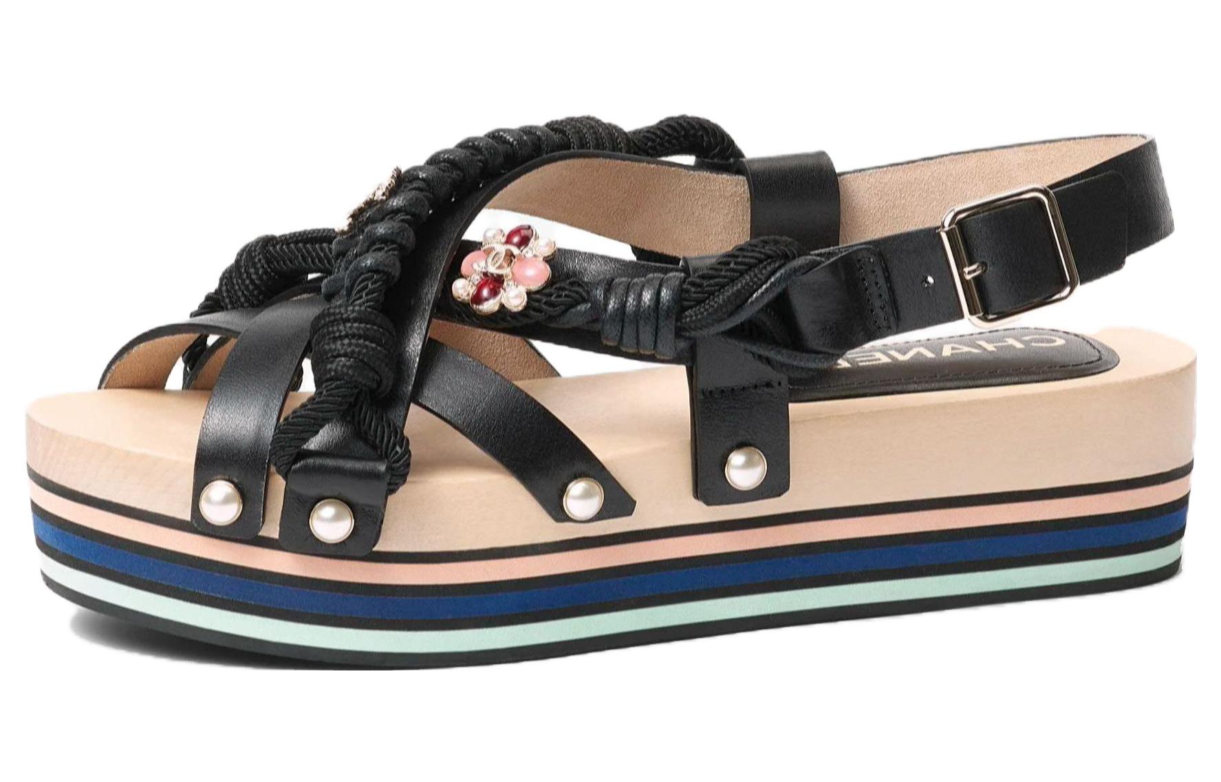 Buy (W) Chanel Sandalia de Plataforma con Punta Abierta en Cuero 'Negro' G45170-B13985-94305