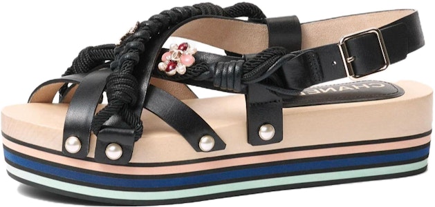 CHANEL香奈兒 皮革 厚底 露趾 時尚 一字帶涼鞋 女款 黑色 Buy CHANEL香奈兒 皮革 厚底 露趾 時尚 一字帶涼鞋 女款 黑色