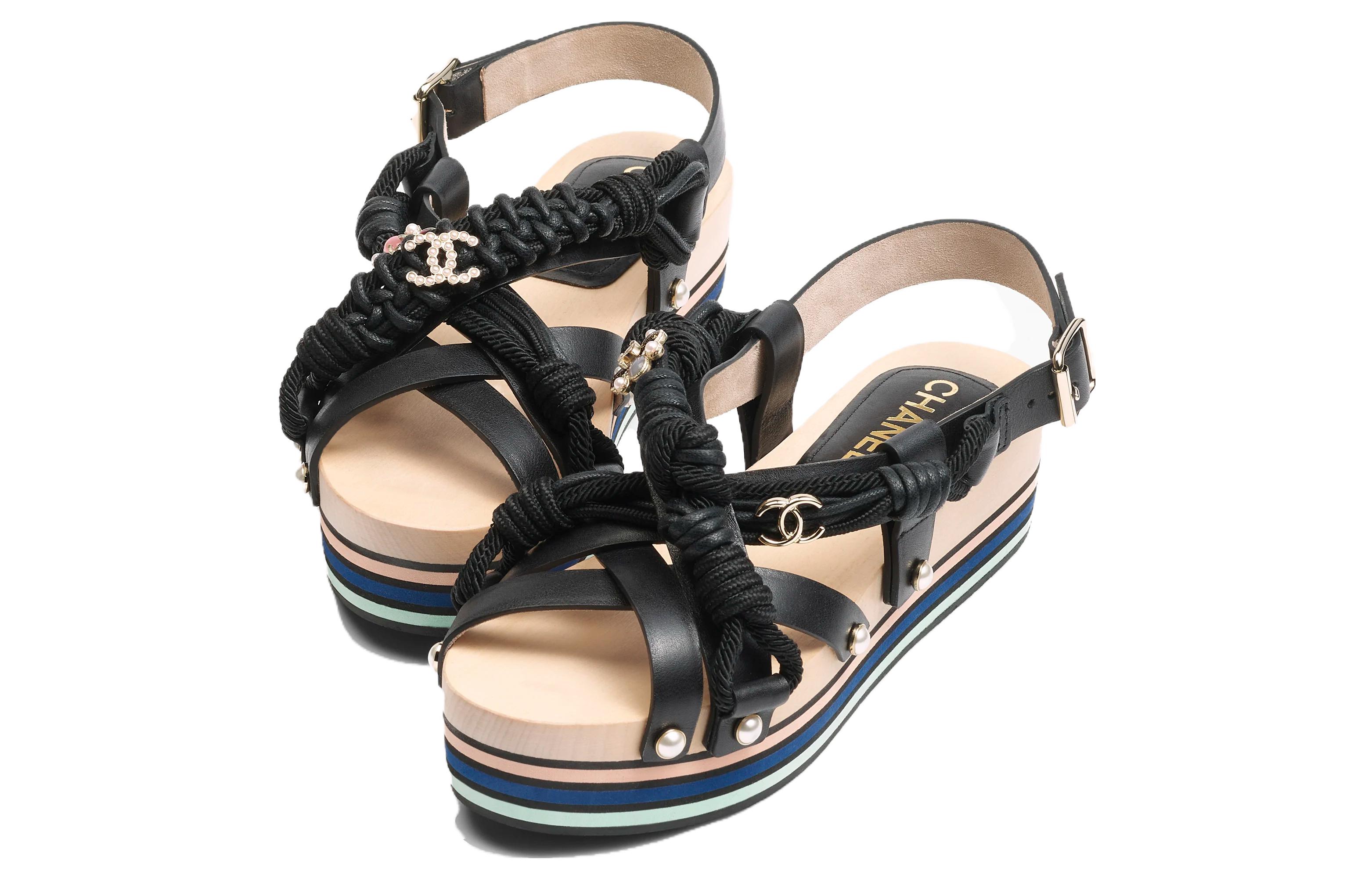 Order (W) Chanel Sandalia de Plataforma con Punta Abierta en Cuero 'Negro' G45170-B13985-94305
