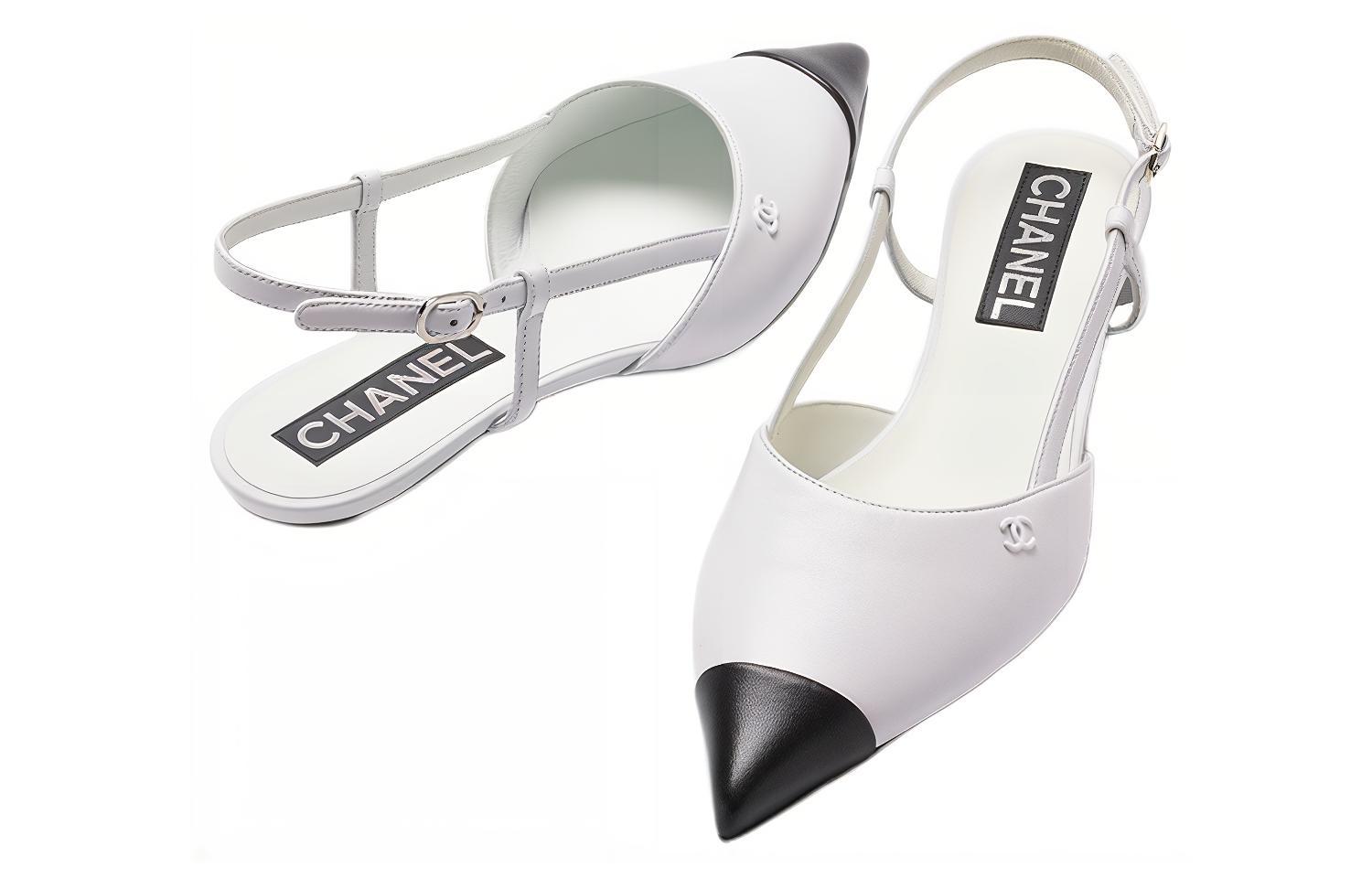 Shop (W) Sandal Chanel Kulit Lancip 'Fashion Warna Putih' G39537-X01000-K5170