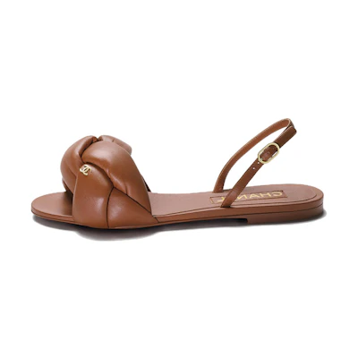 (W) Chanel Leather Round-Toe Buckle Slide 'Brown'