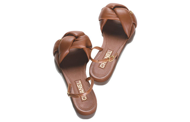 (W) Chanel Leather Round-Toe Buckle Slide 'Brown' 圖 3