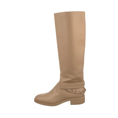 (W) Chanel Leather Round-Toe CMFT High-Top Boots 'Beige'