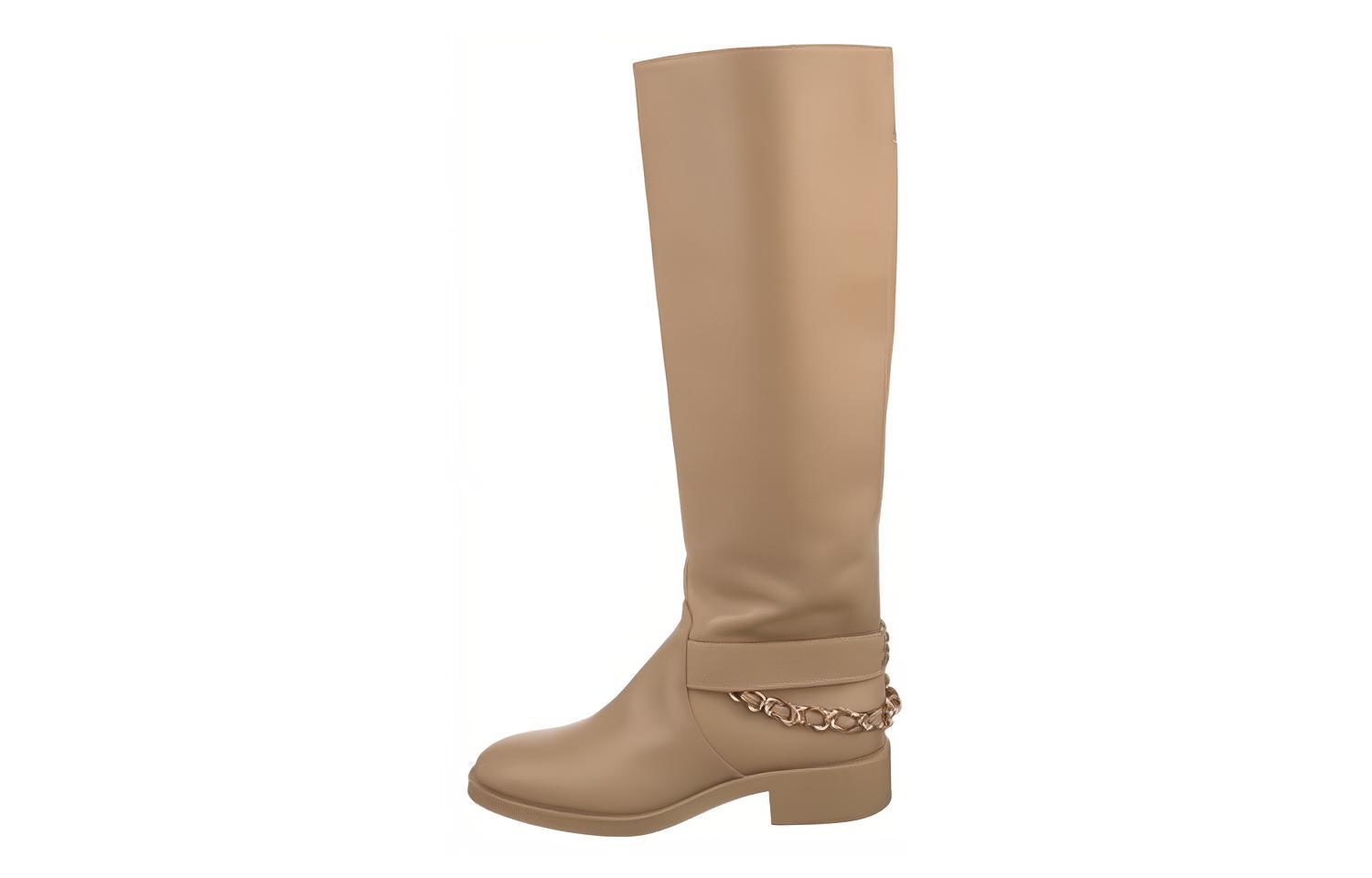 (Women) Chanel Leather Round-Toe Comfort High-Top Boots 'Beige' G39171-X56609-0P147