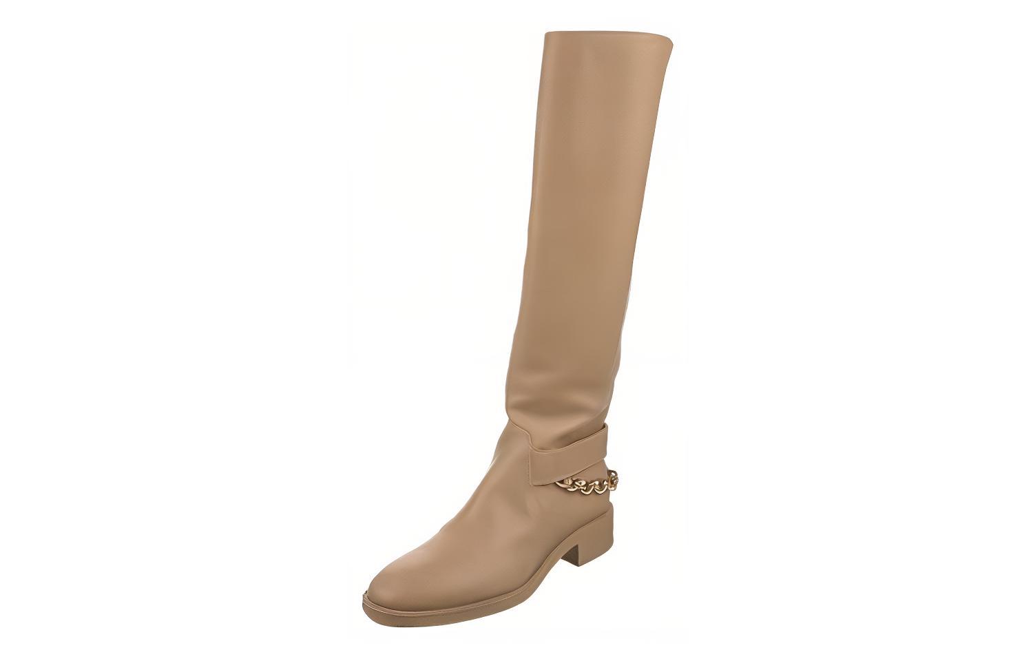 Order (W) Chanel Lederen Comfortabele Hoge Laarzen met Ronde Neus ''Beige'' G39171-X56609-0P147