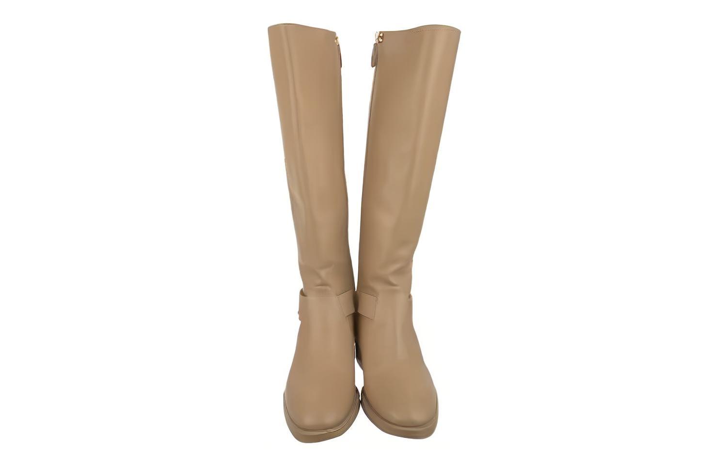 Lookbook (W) Chanel Lederen Comfortabele Hoge Laarzen met Ronde Neus ''Beige'' G39171-X56609-0P147