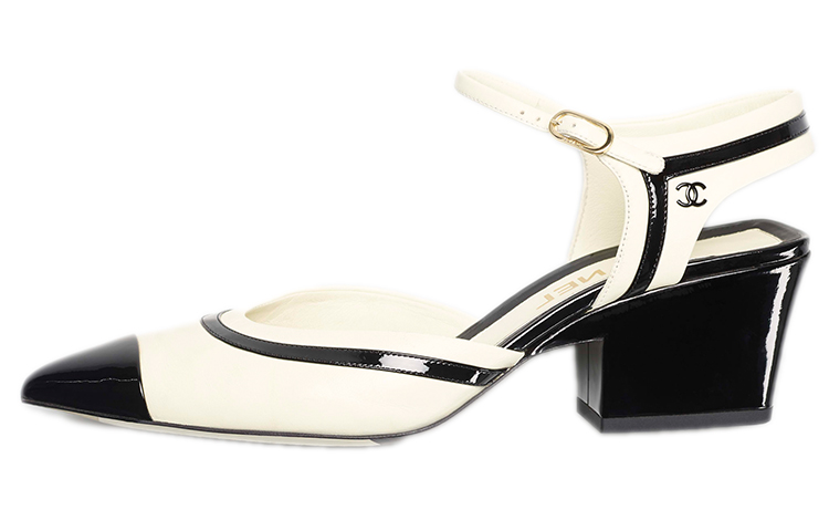 (Women) Chanel Leather Round-Toe Slip-On Block Heel 'Black and White' G38846-Y55779-K4073