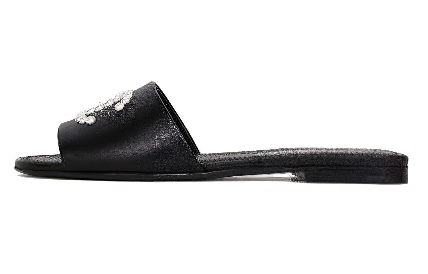 (W) Chanel Leather Round Toe Black 'Simple CMFT Fashion Slide'