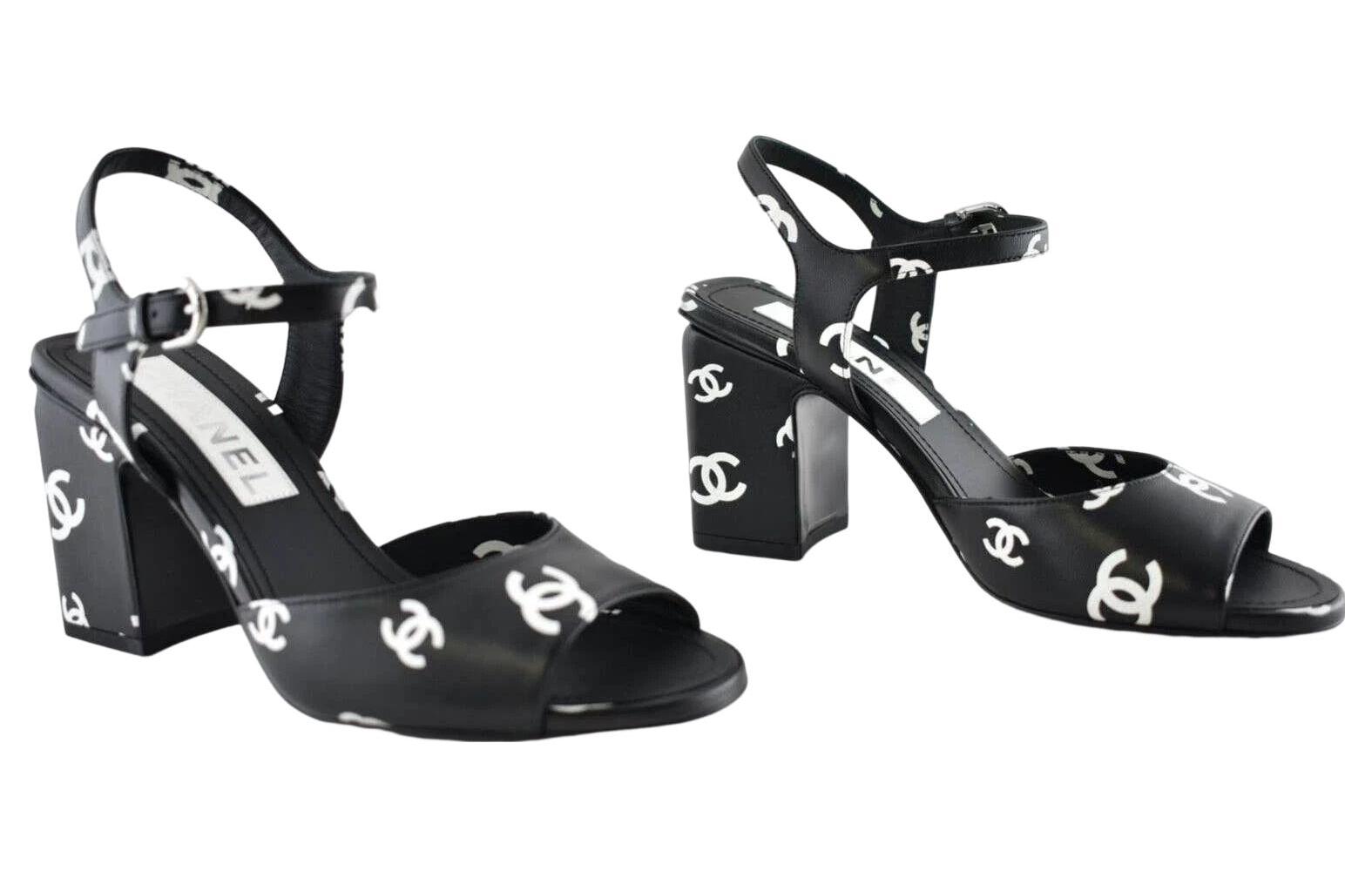 (W) Chanel Leather Round-Toe Buckle Chunky-Heel Printed Fashion Sandals '8.5cm Black' 圖 2
