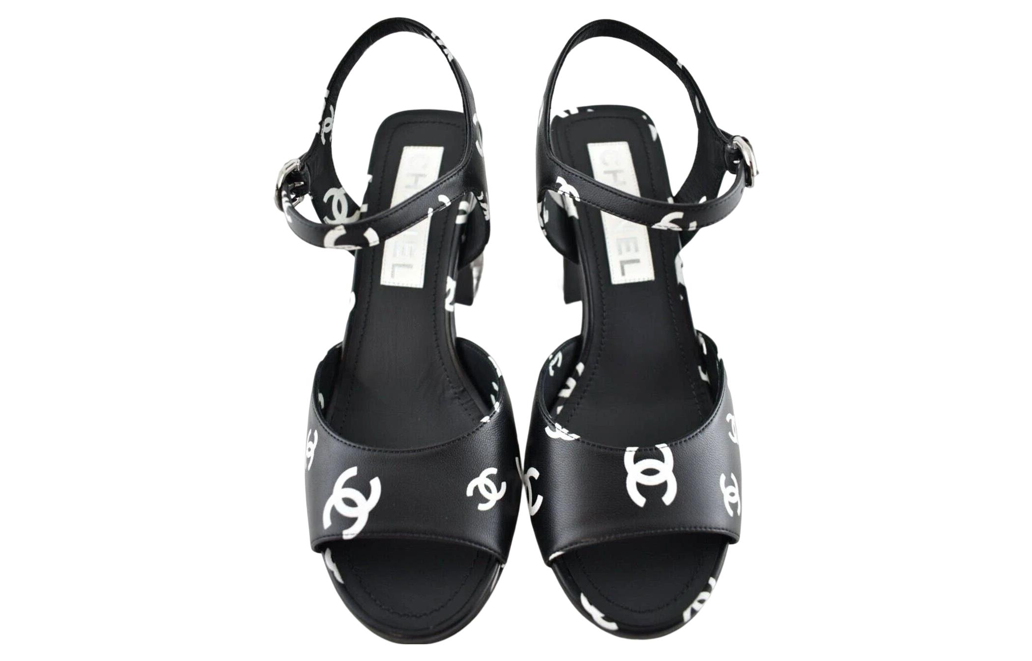 (W) Chanel Leather Round-Toe Buckle Chunky-Heel Printed Fashion Sandals '8.5cm Black' 圖 3
