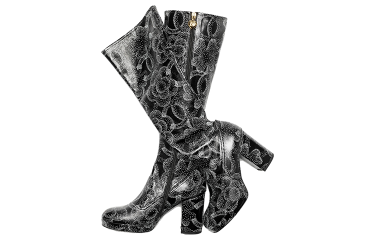 (W) Chanel Leather Round Toe Chunky Heel Zip-Up Tall Boots 'Black' 圖 4