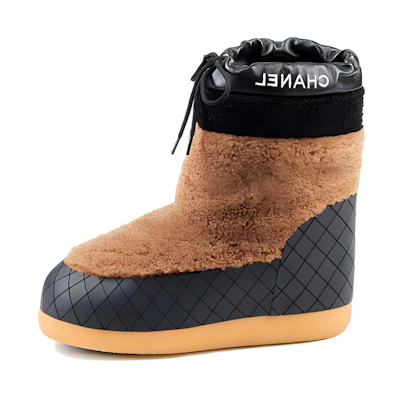 (W) Chanel Leather Round Toe Flat Lace-Up Short Boots 'Brown'
