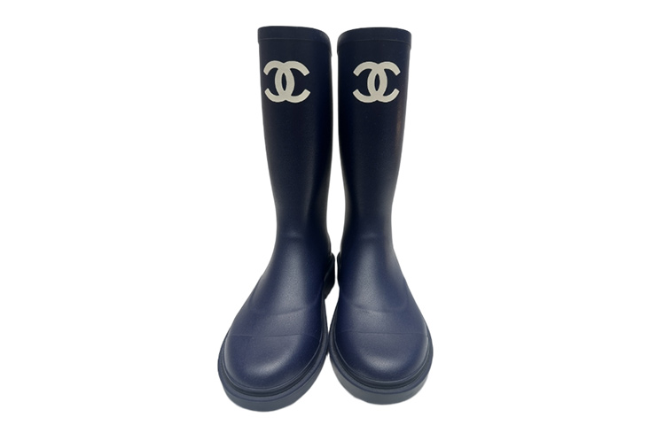 Order (W) Chanel Leren Hoge Laars met Ronde Neus ''Donkerblauw'' G38355-X56326-0P205