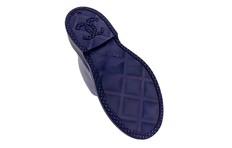 Shop (W) But But Tinggi Berhujung Bulat Kulit Chanel 'Biru Gelap' G38355-X56326-0P205