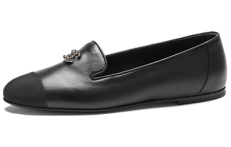 (W) Chanel Leather Round Toe Slip-On Flats 'Black Casual'
